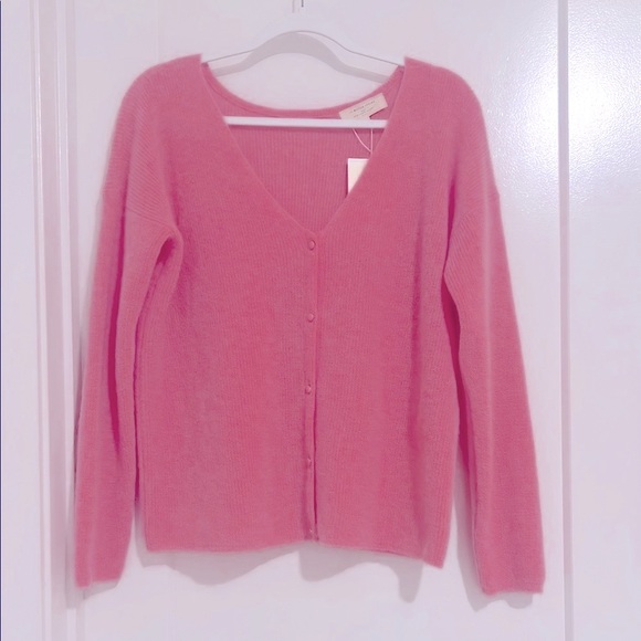 Sezane Barry V-Neck Button-Up Cardigan Sweater in Rose BonBon Pink - Picture 2 of 4